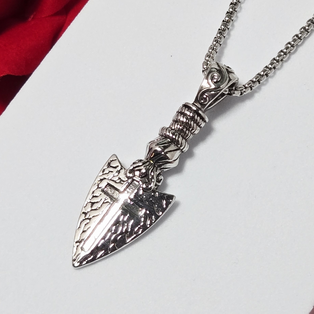 Mens Cross Arrowhead Necklace Stainless Steel 24" Chain Christian Western Biker